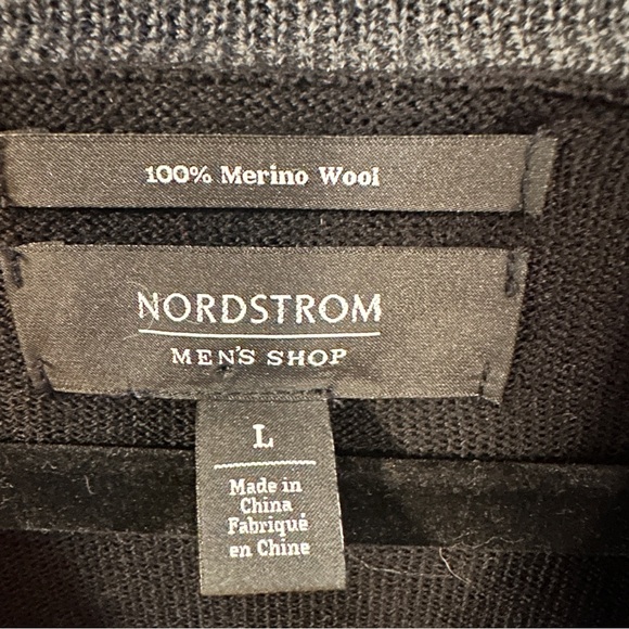 Nordstrom Mens Shop Black Sweater Size L Merino Wool Qtr Zip Pullover Classic - Picture 5 of 8